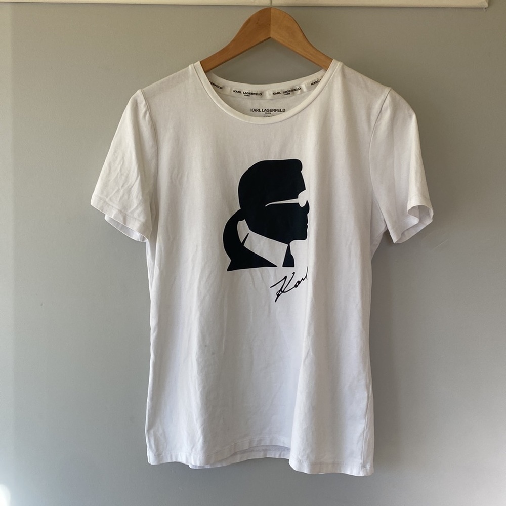 Karl Lagerfeld black and white classic graphic t-shirt women's size small